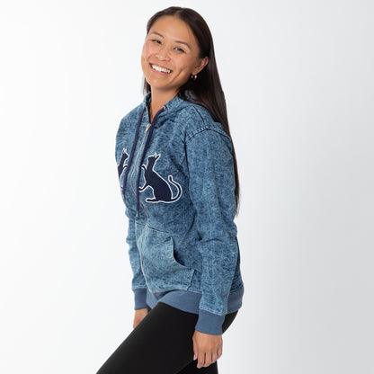 Paw Print Stretch Denim Full Zip Hoodie