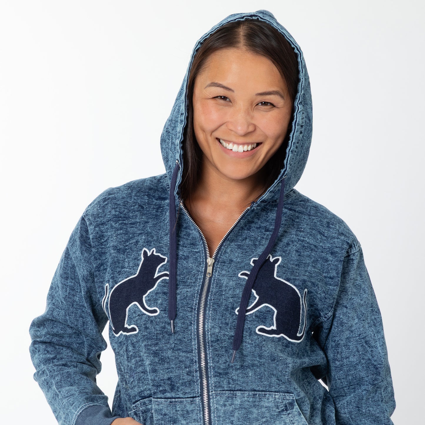 Paw Print Stretch Denim Full Zip Hoodie