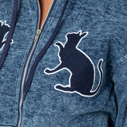 Paw Print Stretch Denim Full Zip Hoodie
