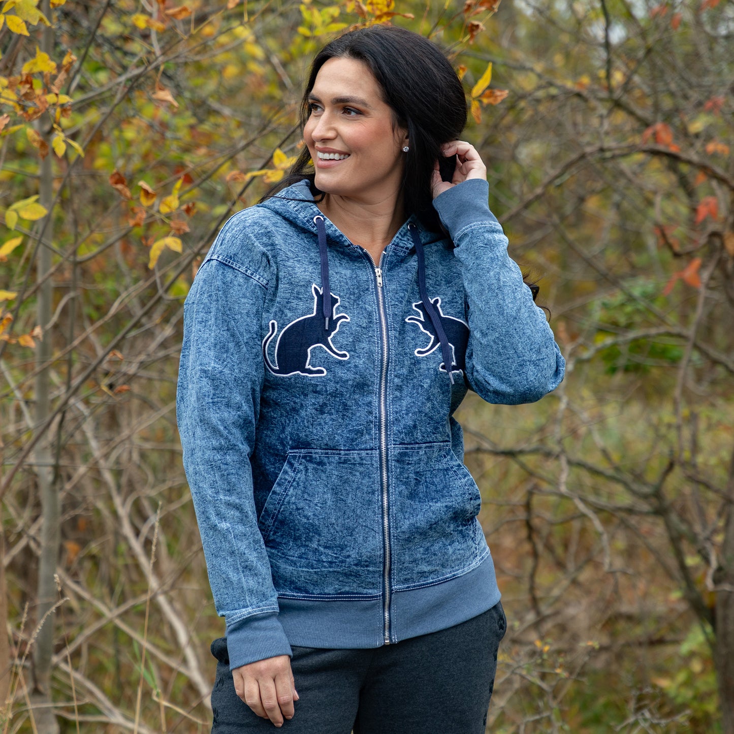 Paw Print Stretch Denim Full Zip Hoodie