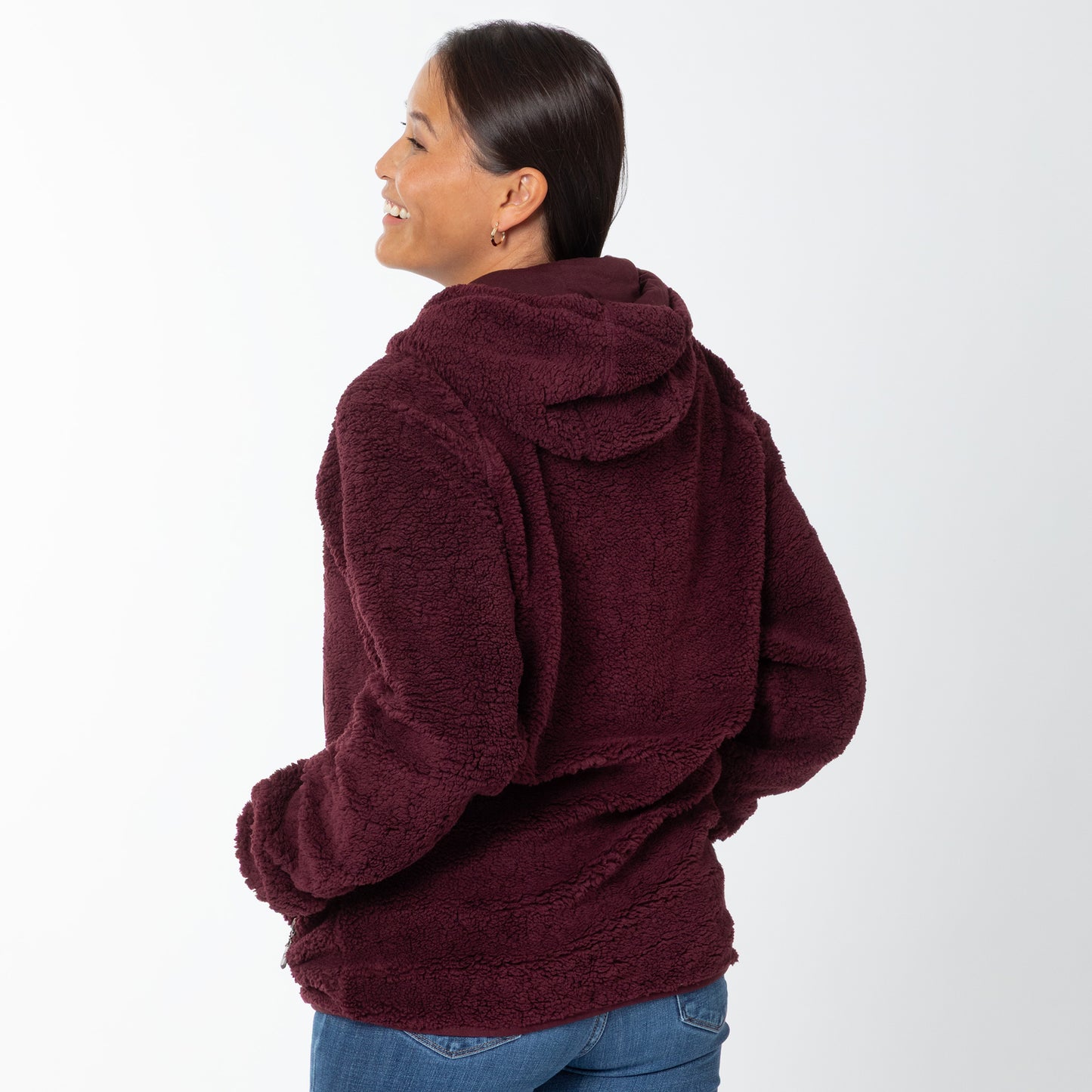 Paw Print Sherpa Full Zip Hooded Jacket with Zippered Side Pockets