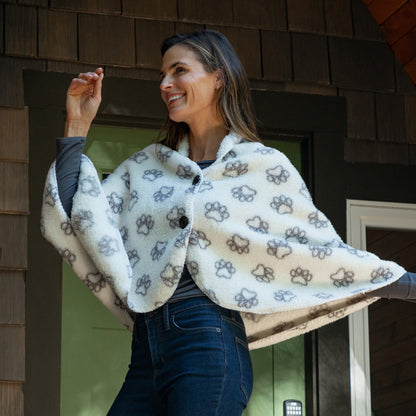 Paw Print Outline Sherpa Fleece Two Button Cape