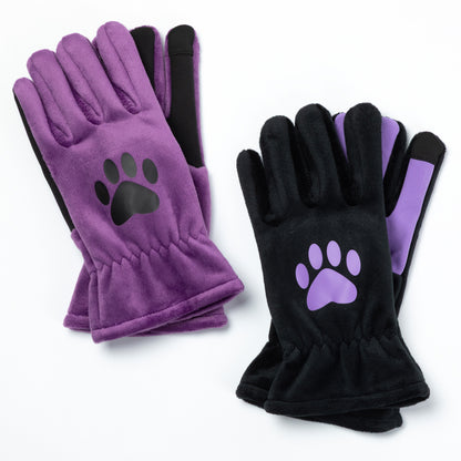 Pair of gloves with paw prints on a white background