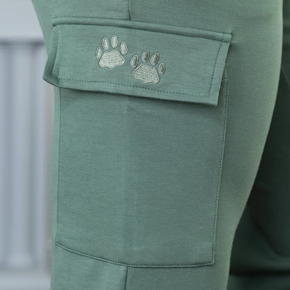 Paw Print Casual Stretch Cargo Pants