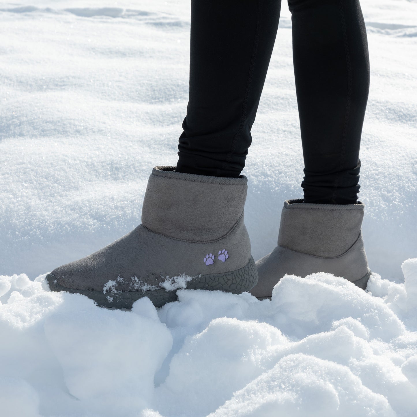 Paw Print Slide-in Lightweight Faux Fur Lined Ankle Boots