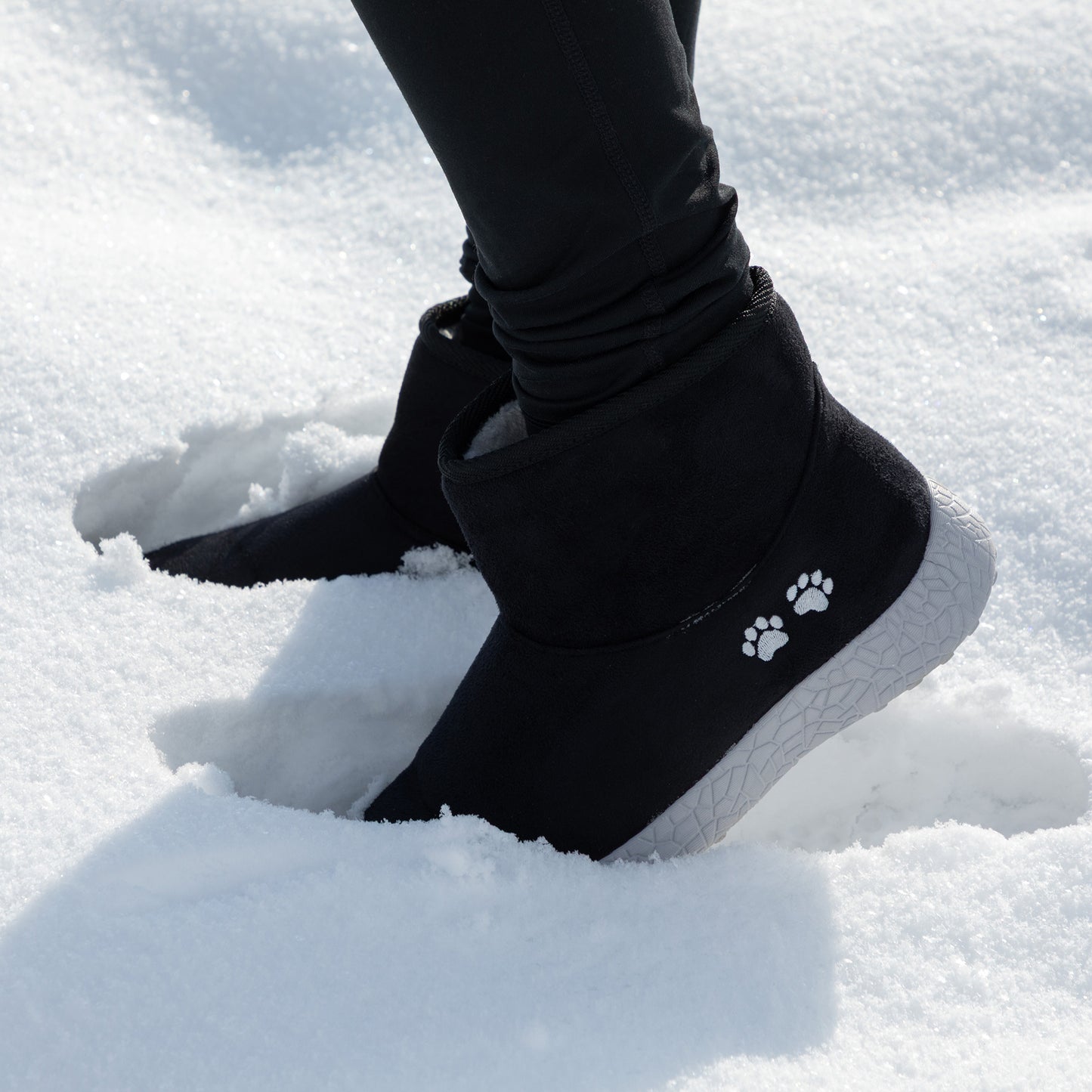 Paw Print Slide-in Lightweight Faux Fur Lined Ankle Boots