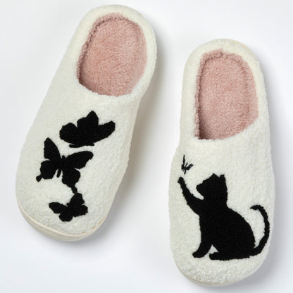 Cat & Butterflies Sherpa Lined Slippers