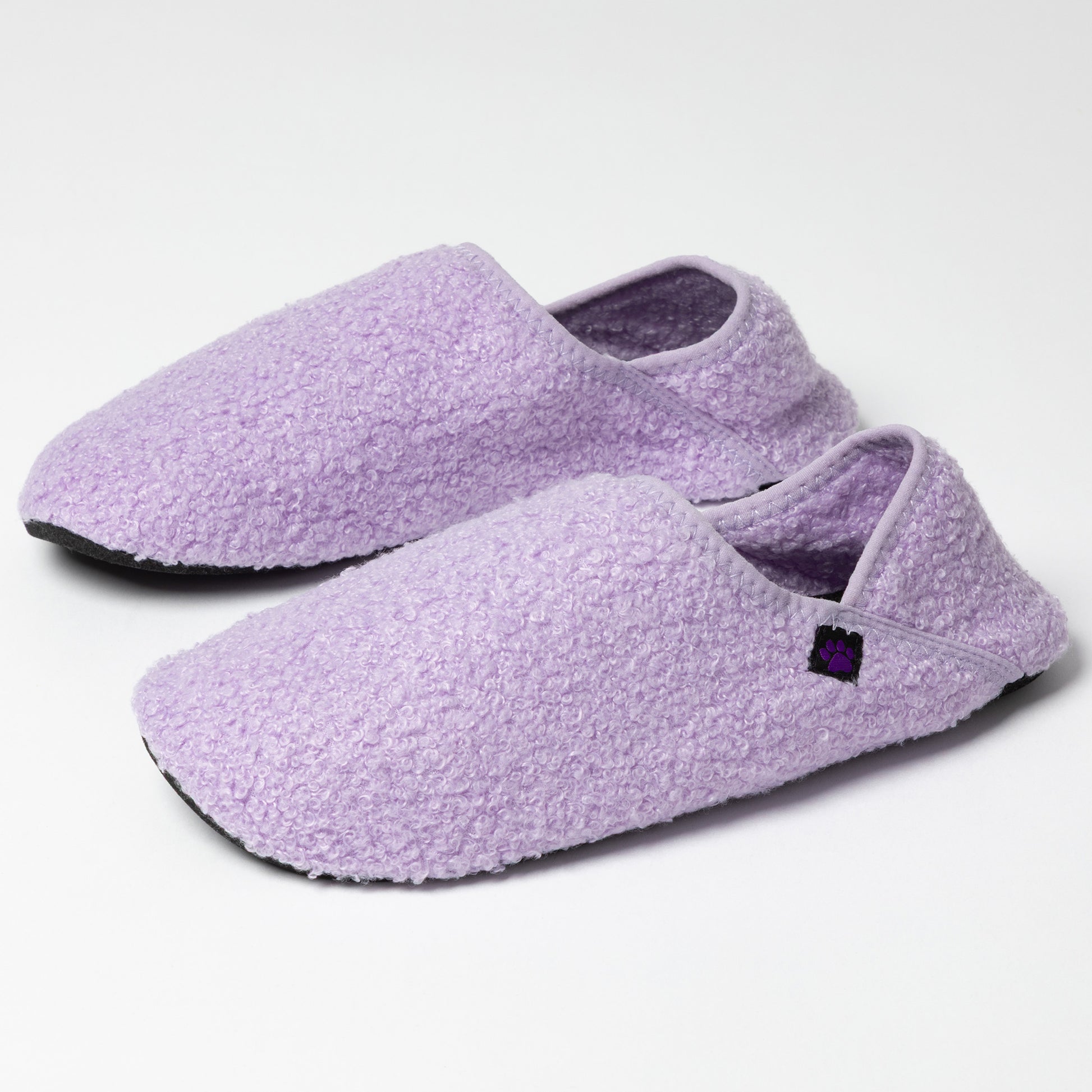 Pair of purple slippers on a white background