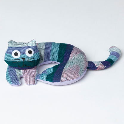 Striped cat-shaped coaster on a white background