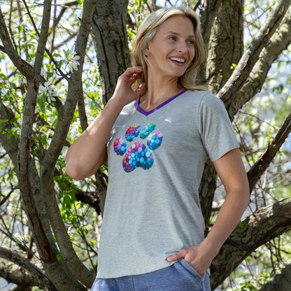 Rainbow Bubble Joy Paw Contrast V-Neck Tee