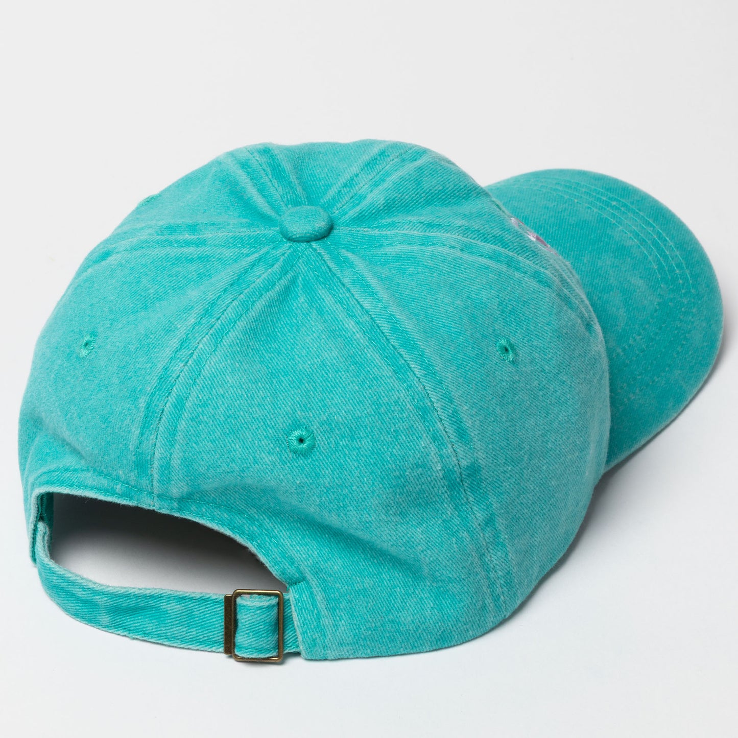 Teal baseball cap on a light gray background