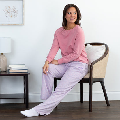 Soft Melange Paw Print Purple Rib Knit Pants