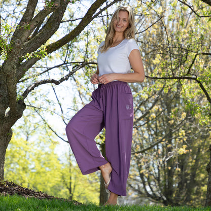 Paw Print Relaxed Lightweight Wide Leg Pants with Pockets