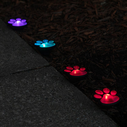 Paw Print Solar Wireless Ground Lights - Set of 4