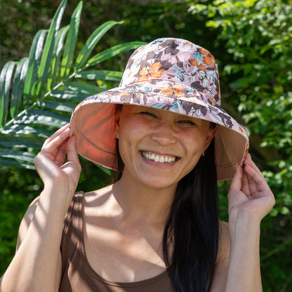 Reversible Paw & Tropical Wide Brim Sun Hat with Adjustable Chin Strap