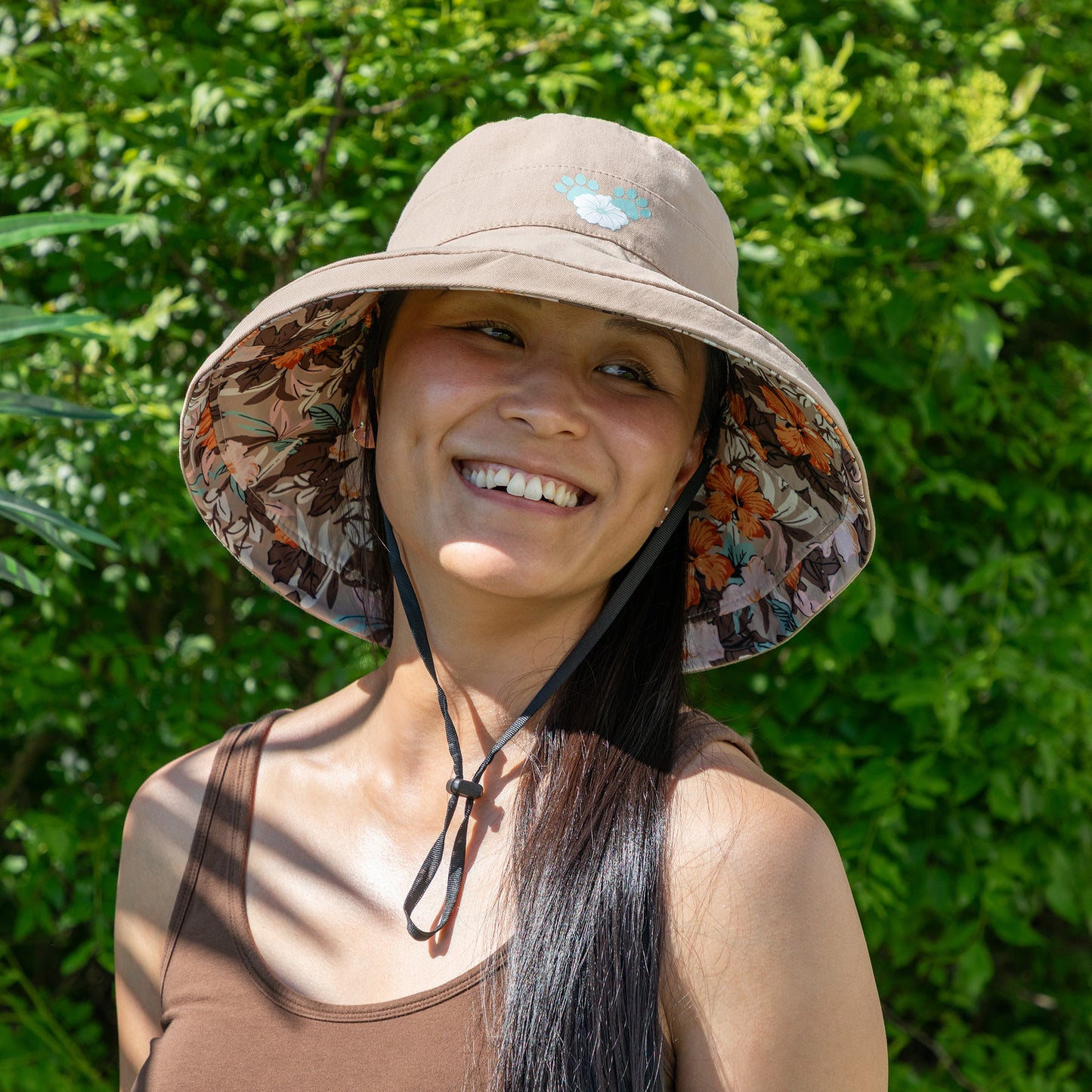 Reversible Paw & Tropical Wide Brim Sun Hat with Adjustable Chin Strap