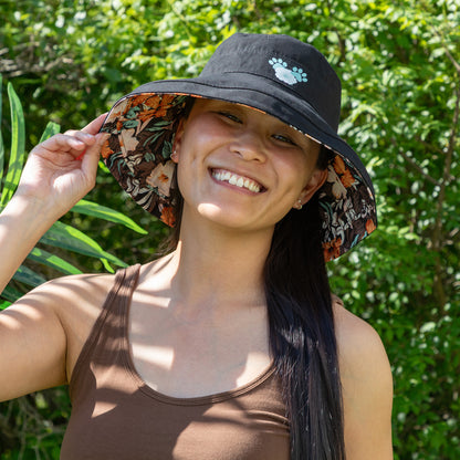 Reversible Paw & Tropical Wide Brim Sun Hat with Adjustable Chin Strap