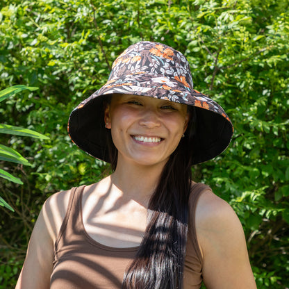 Reversible Paw & Tropical Wide Brim Sun Hat with Adjustable Chin Strap
