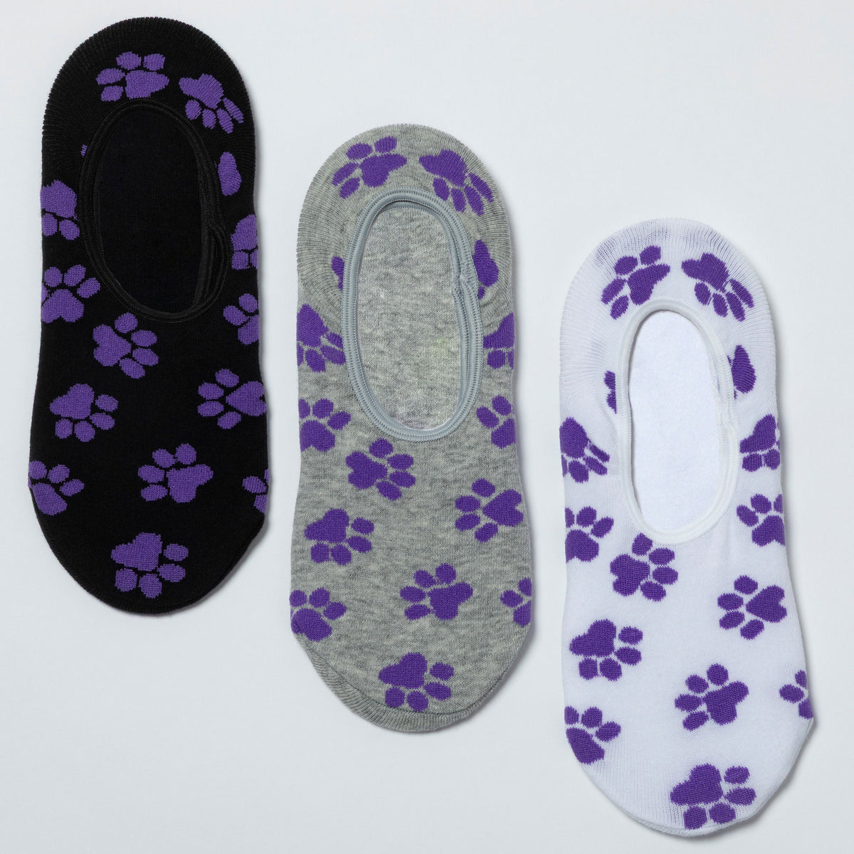 Paw Print No Show Socks - Set of 3