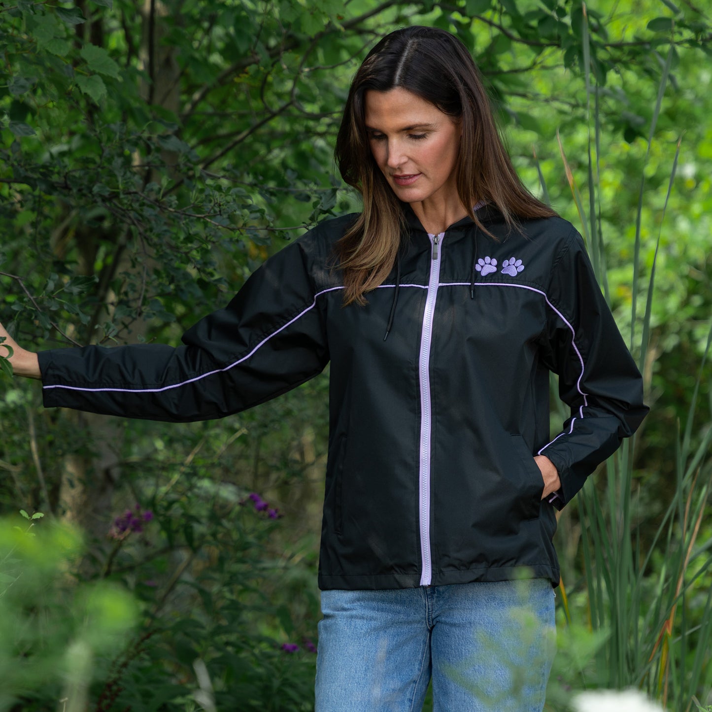 Water-Repellent Paw Print Hooded Jacket