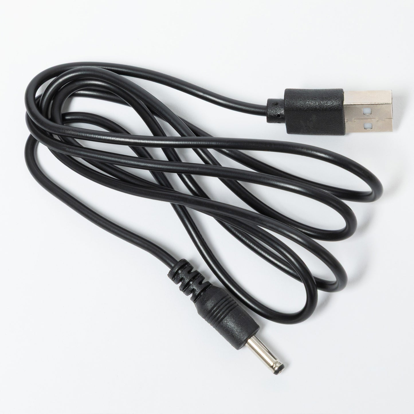Black USB cable with connectors on a white background