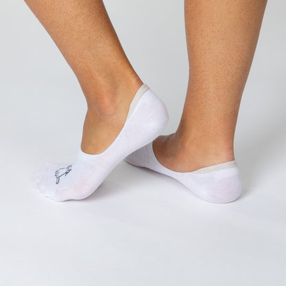 White socks with a small design on a light gray background