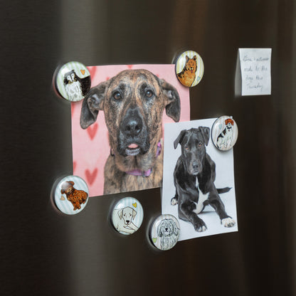 Decorative Pet Lover Fridge Magnets | 6 Piece Cat & Dog Magnet Set with Rustic Metal Gift Tag