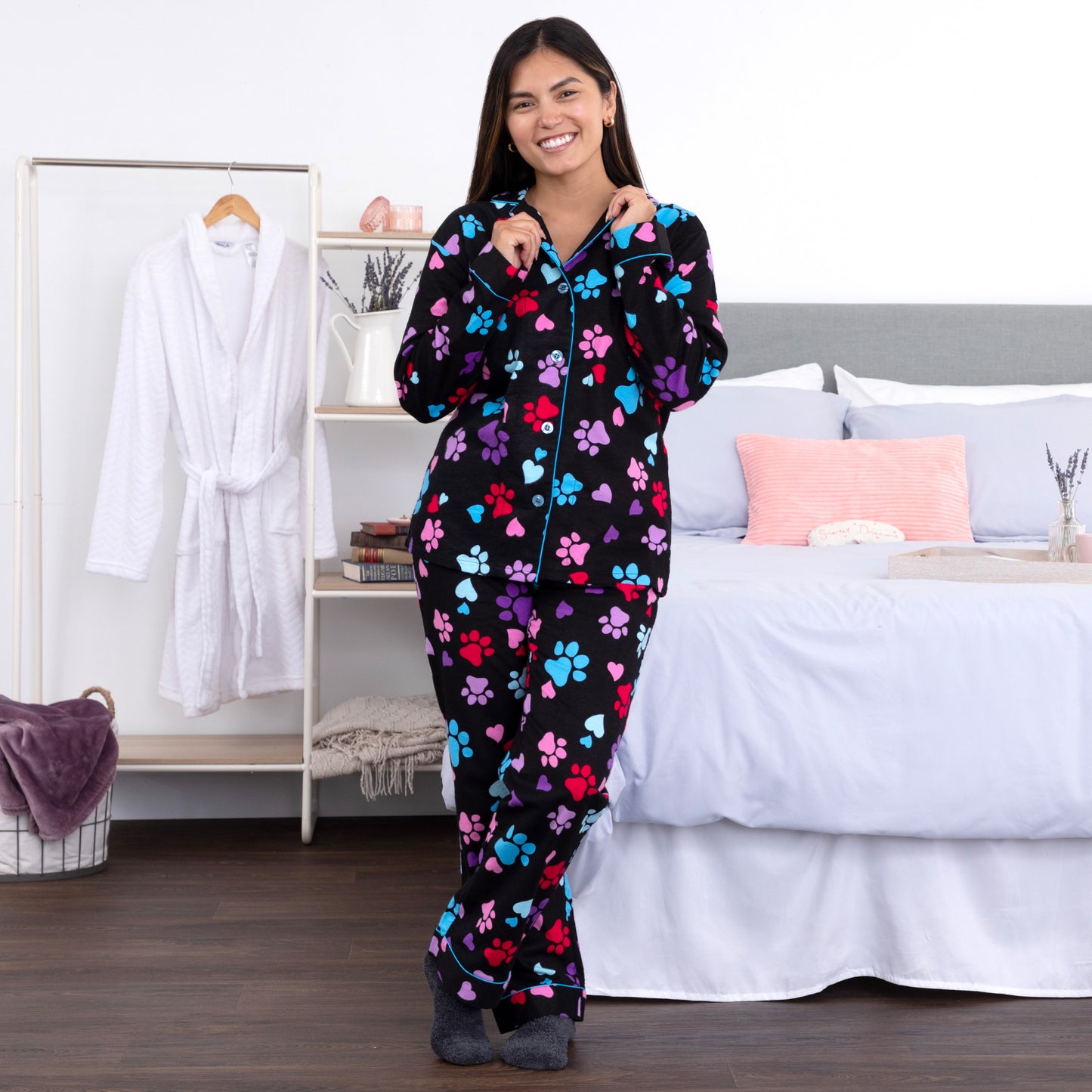 Paw Print Flannel Pajama Set No Pockets