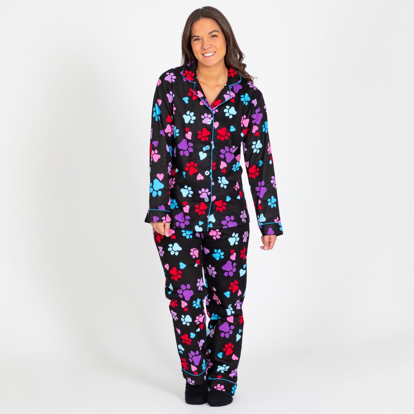 Paw Print Flannel Pajama Set No Pockets