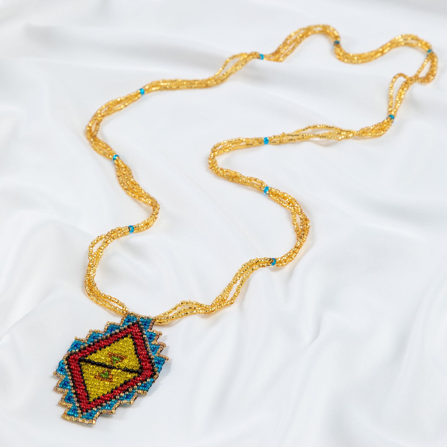 Mayan Pyramid Beaded Pendant Necklace