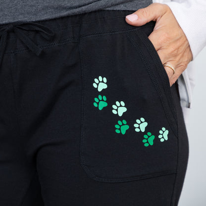 Paw Print Casual Pants with Pockets