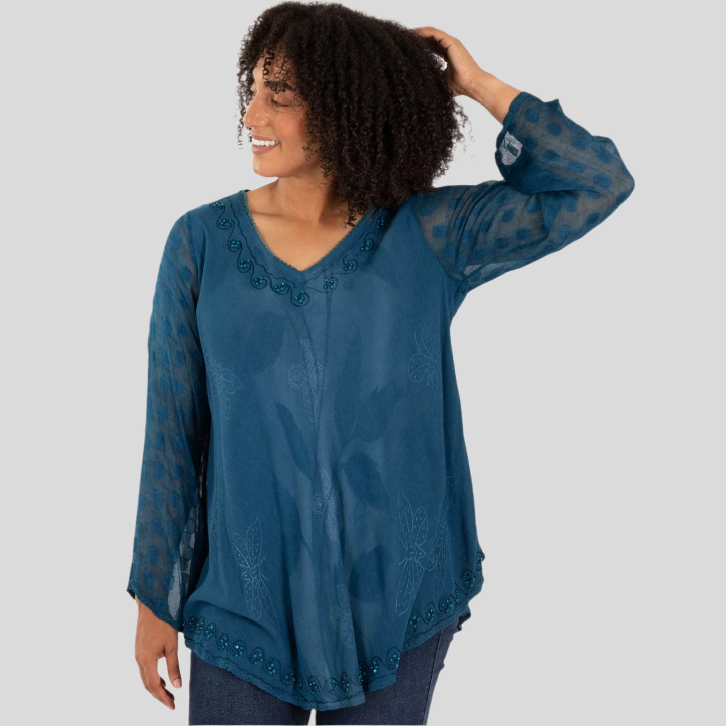 Midnight Butterfly Long Sleeve Tunic | Fair Trade