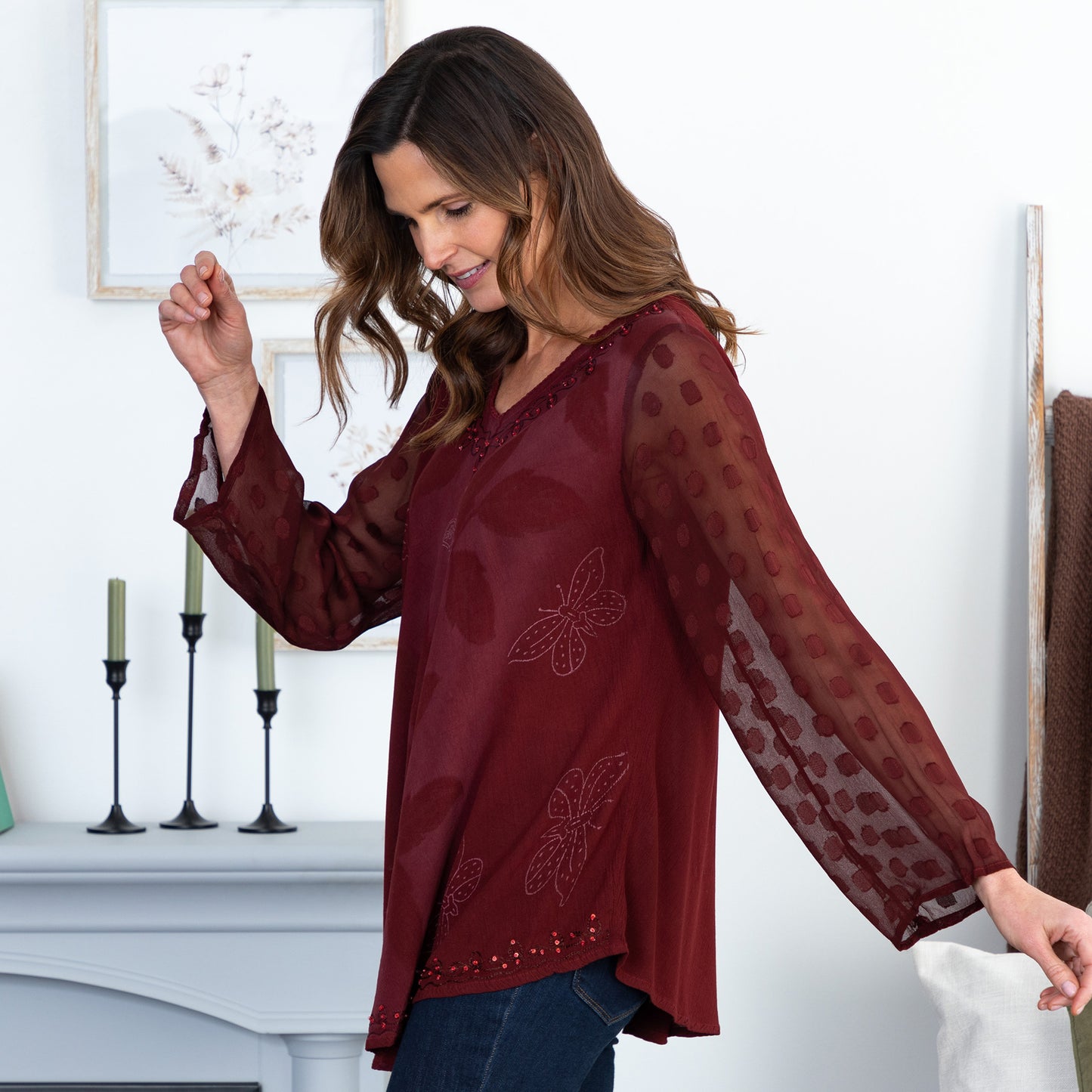 Midnight Butterfly Long Sleeve Tunic | Fair Trade