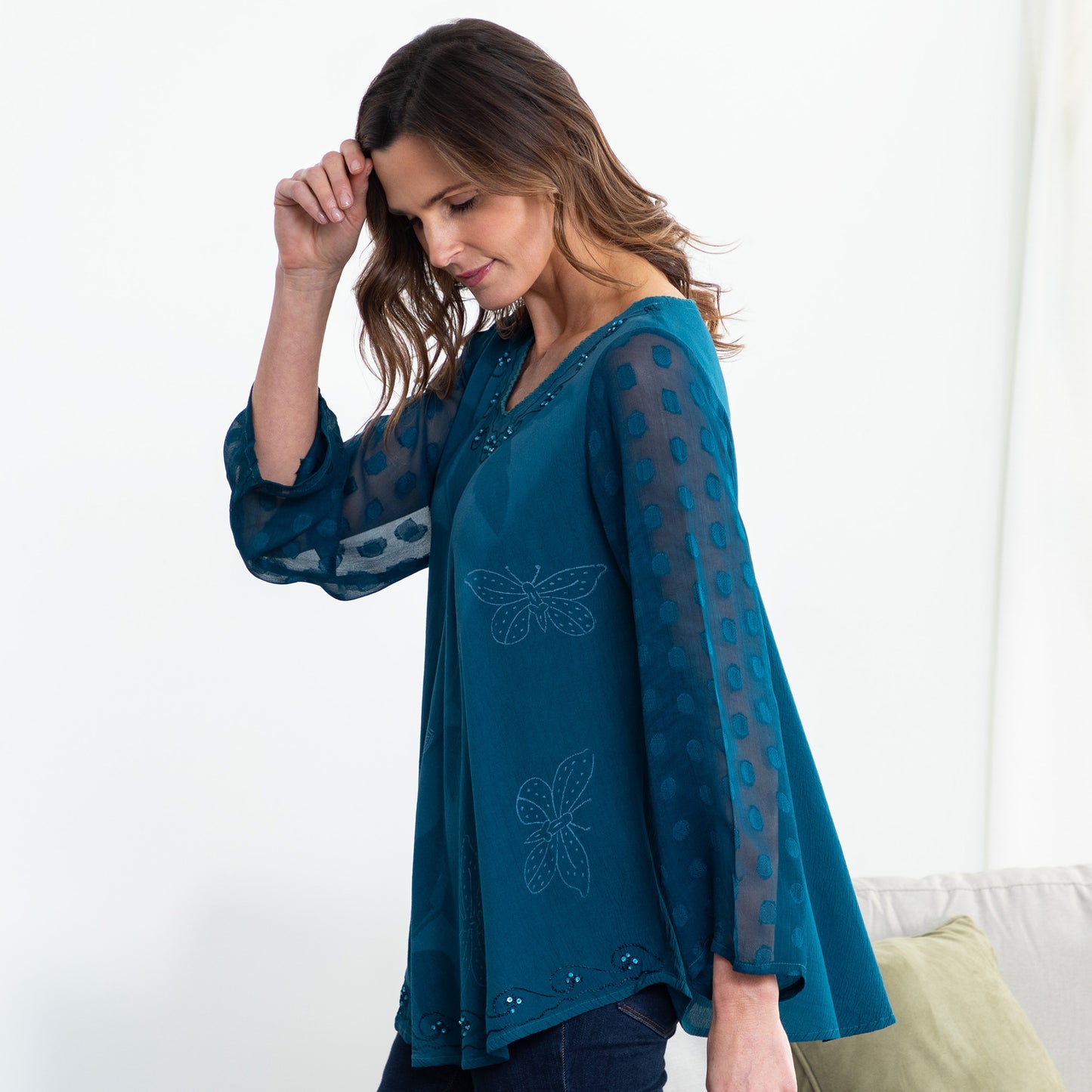 Midnight Butterfly Long Sleeve Tunic | Fair Trade