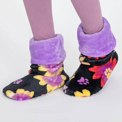 Super Cozy&trade; Paw Print Fleece Slipper Booties