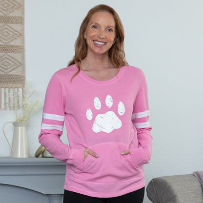 Paw Stripe Waffle Knit Thermal Long Sleeve Top