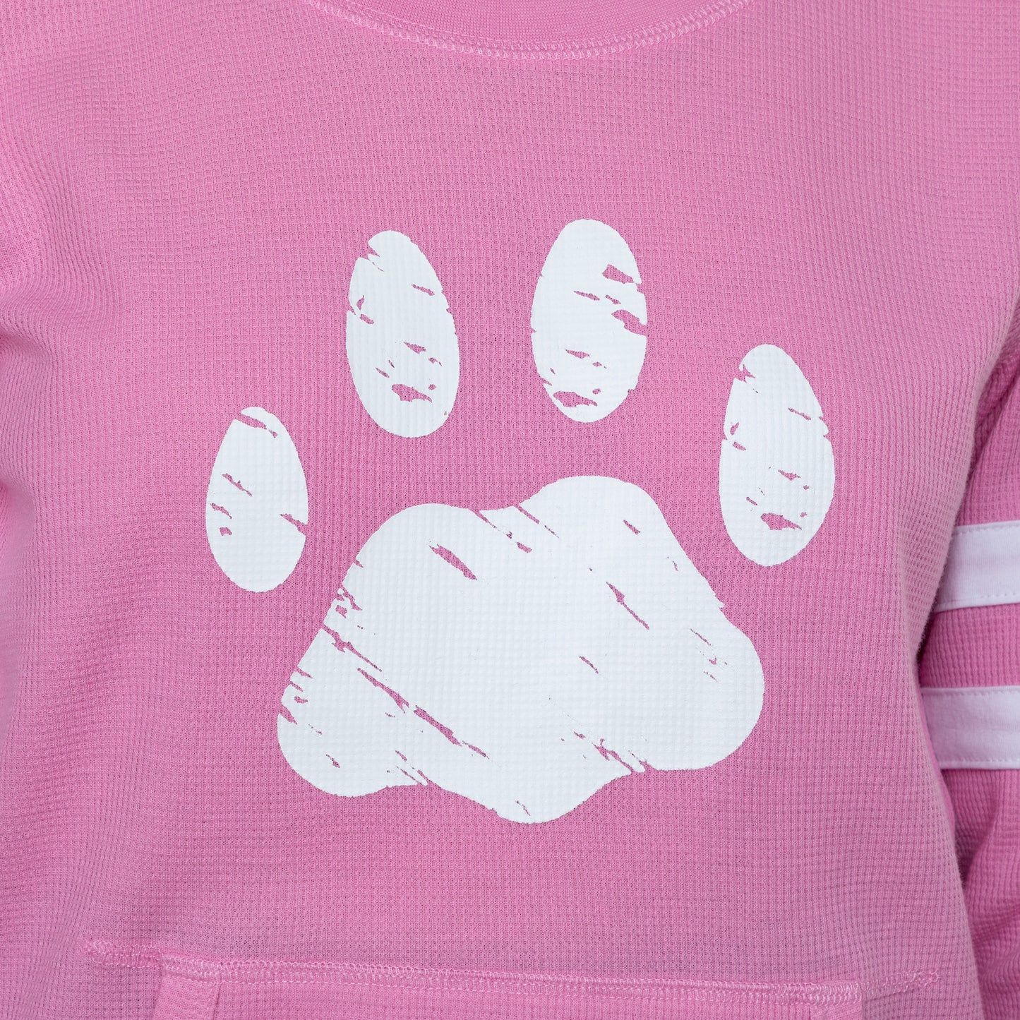 Paw Stripe Waffle Knit Thermal Long Sleeve Top