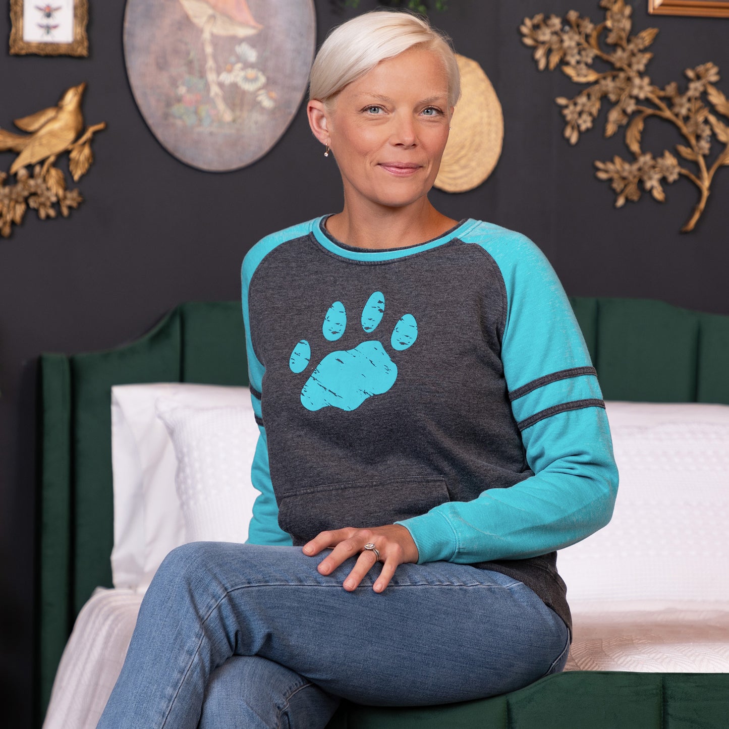 Paw Stripe Burnout Crewneck Sweatshirt