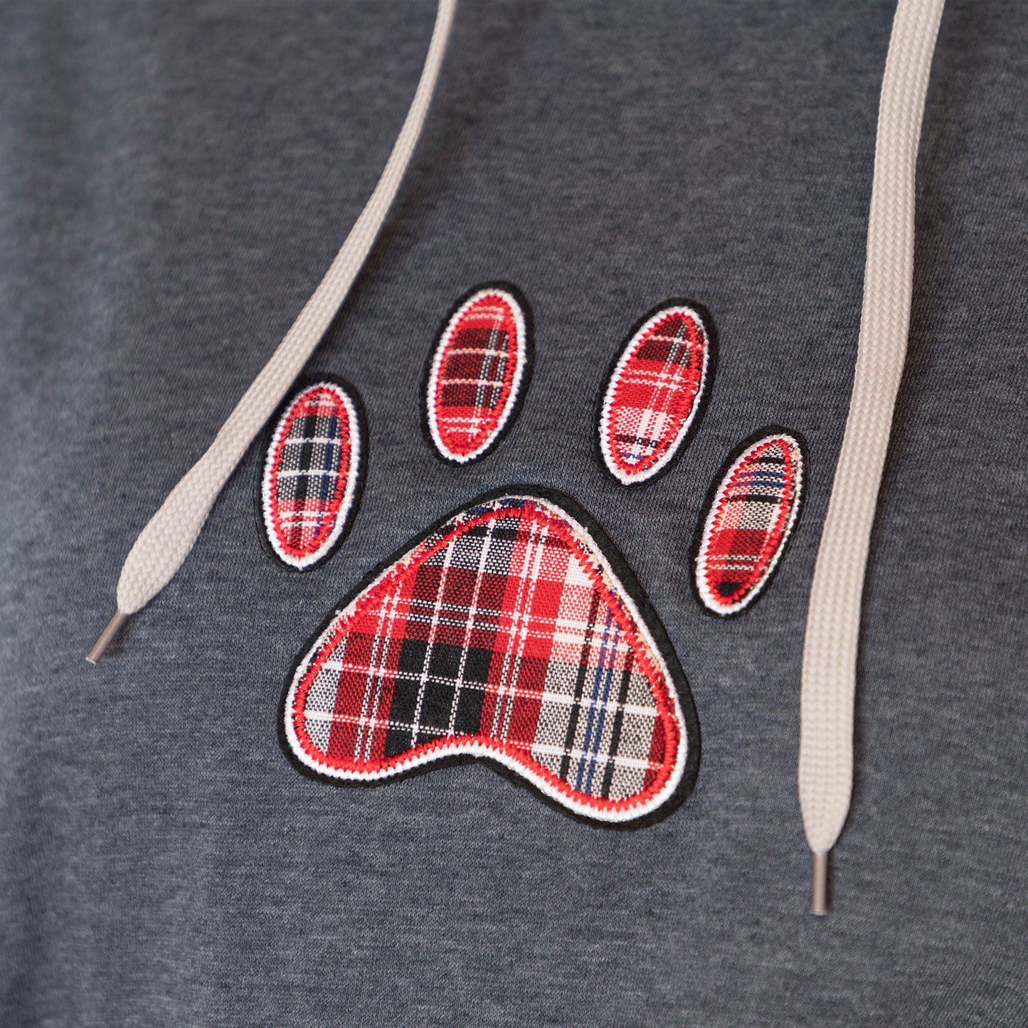 Plaid Paw Raglan Pullover Hooded Sweatshirt