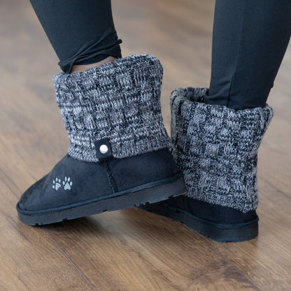 Paw Print Cozy Knitted Ankle Boots