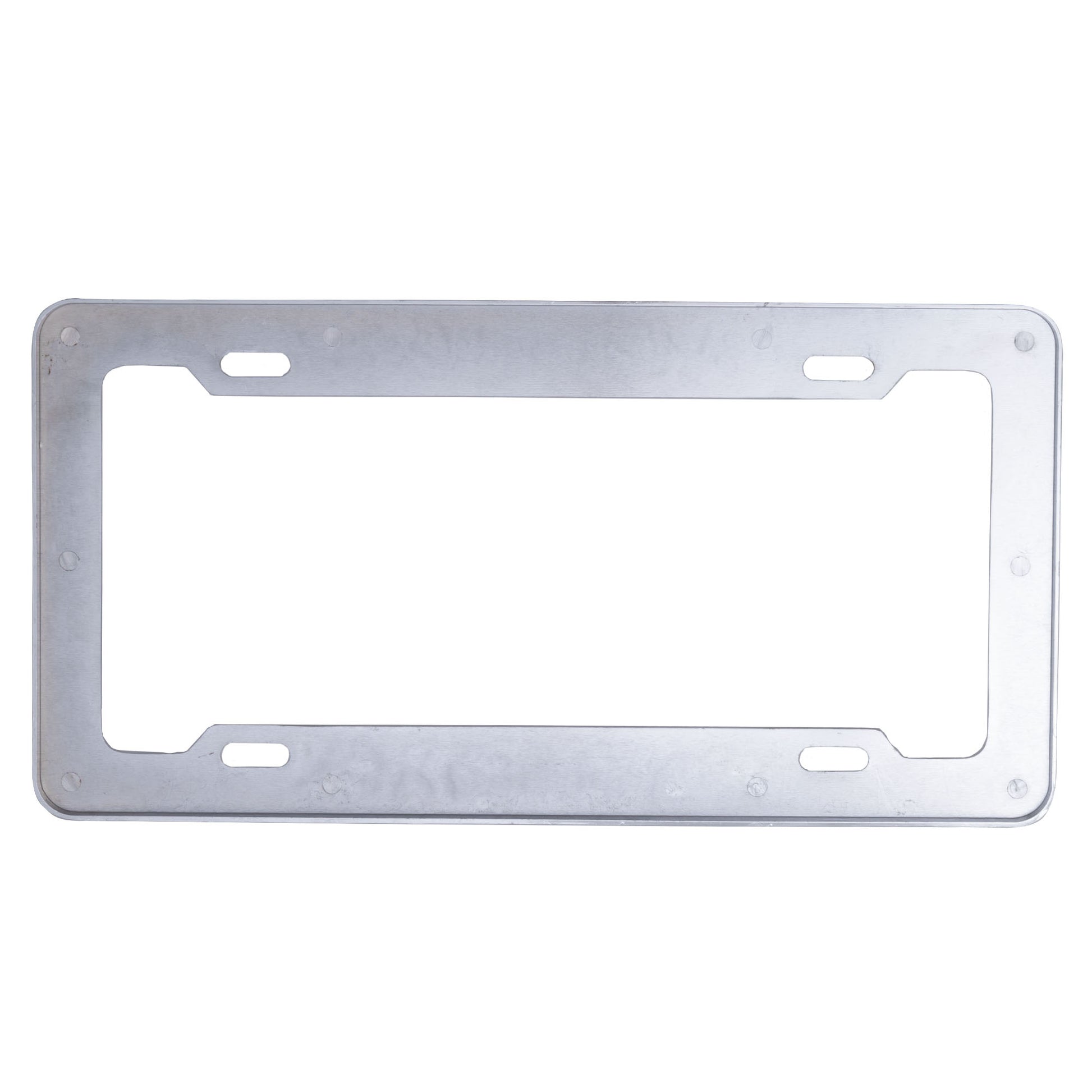 Metallic license plate frame on a white background