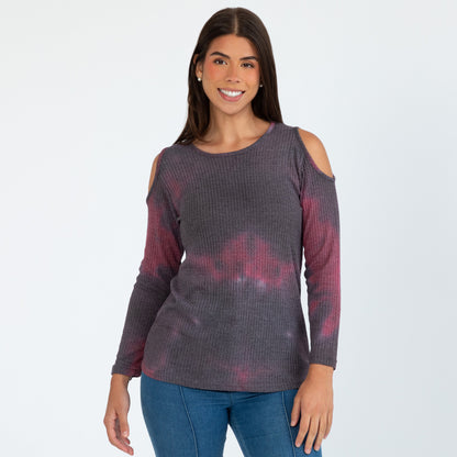 Tie-Dye Cold Shoulder Thermal Top