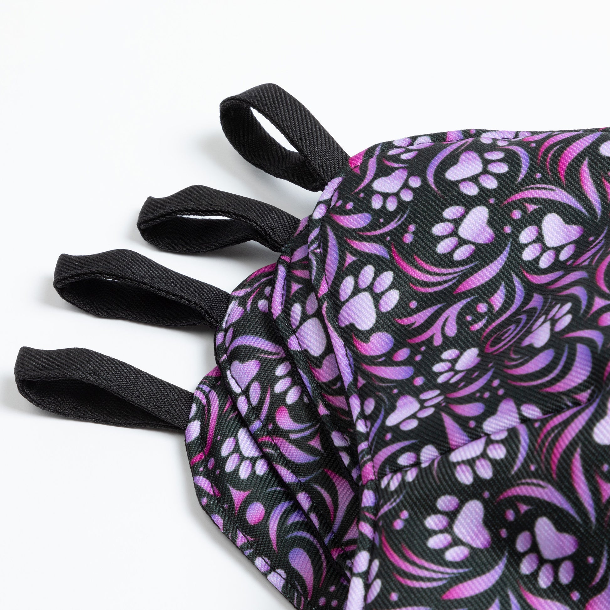 detail image of bowl cozy loop in paw symphony pattern