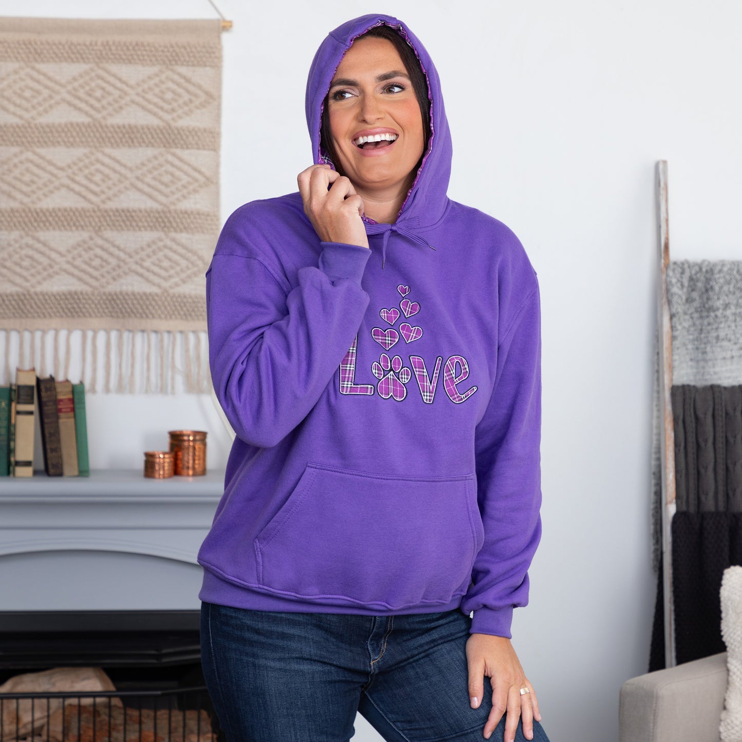 Plaid Love & Paw Hooded Sweatshirt