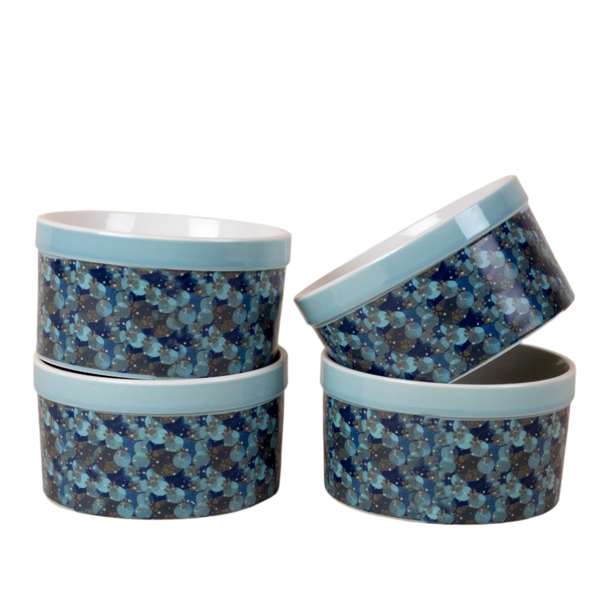 Set of four ceramic bowls with blue floral pattern