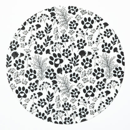 Silicone non-slip jar opener with black paw prints and leaf patterns on a white background