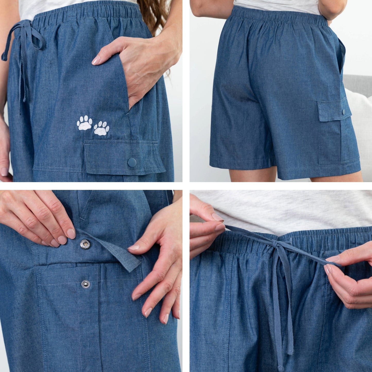 Paw Print Cargo Canvas Shorts