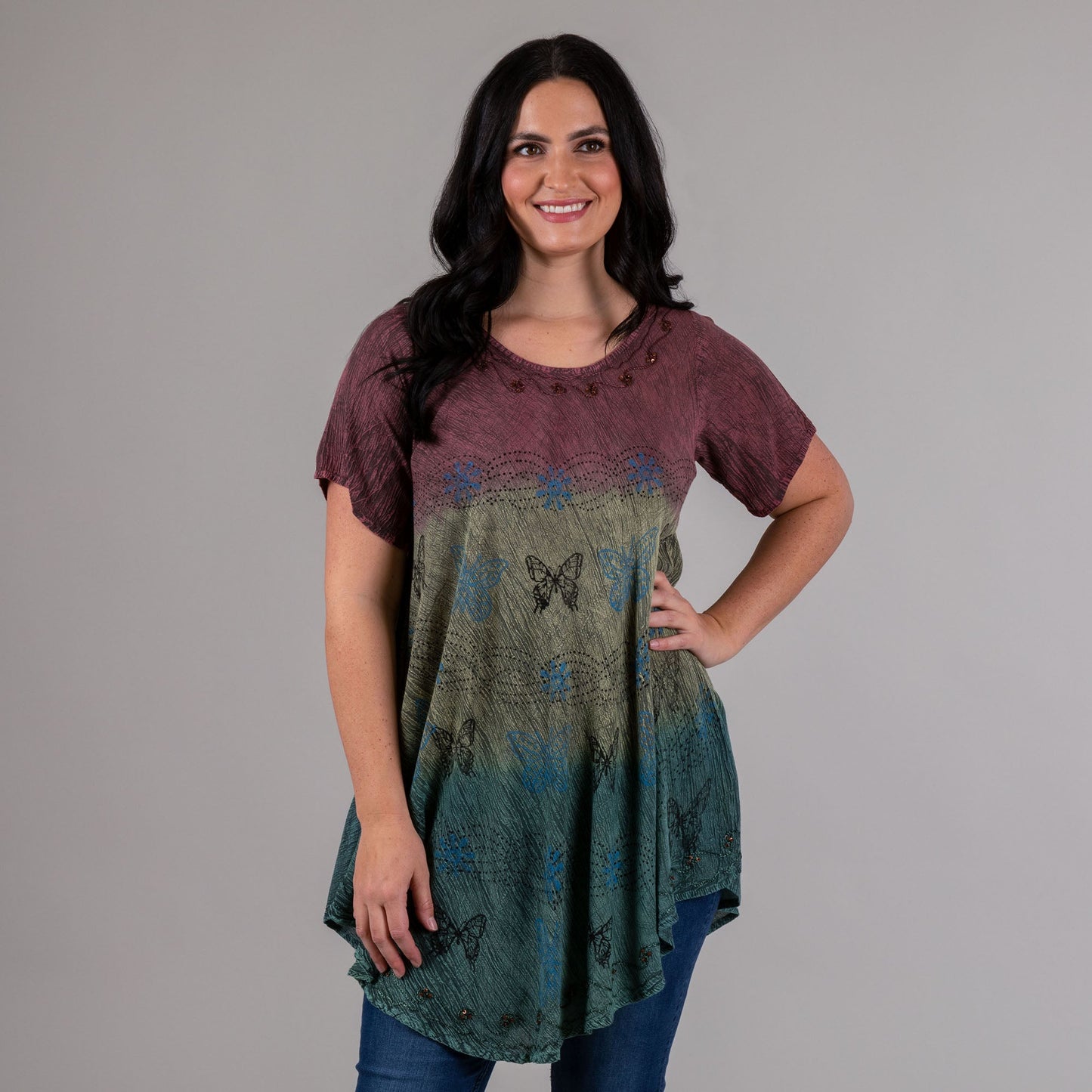 Butterfly Hand Crafted Short Sleeve Tunic