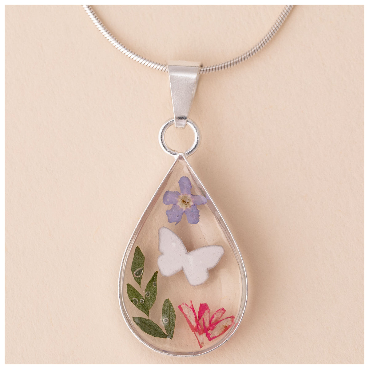 Real Flowers & Sterling Necklace