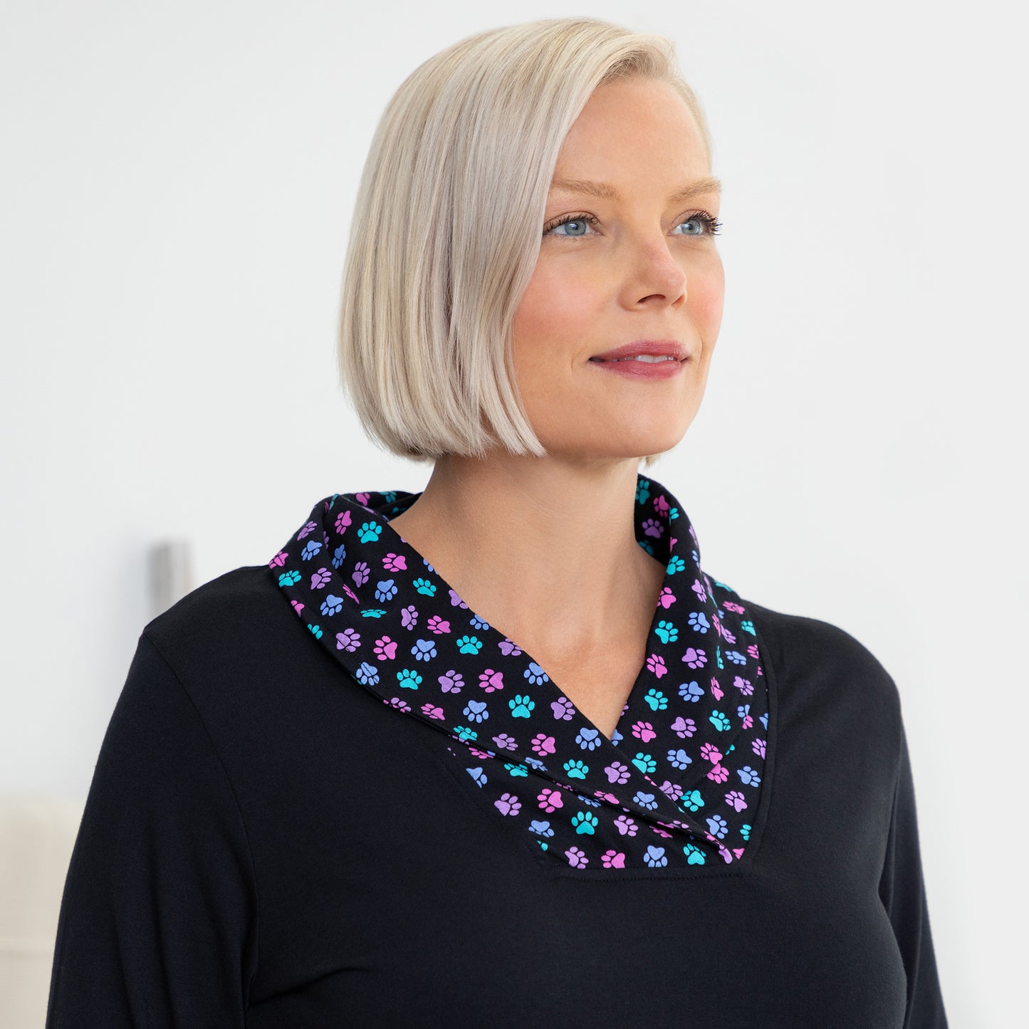 Paw Print Shawl Collar Top